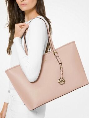 Michael Kors Jet Set Medium Saffiano Leather Tote Bag Blush Pink Gold MK